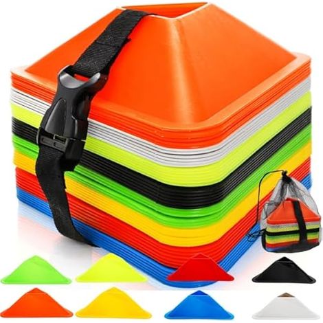 Cône D'Entraînement - Cône Triangulaire En PE - 7 Pouces - 48 Pièces - 8 Couleurs - Avec Sac De Transport Et Sangle (1/3)
