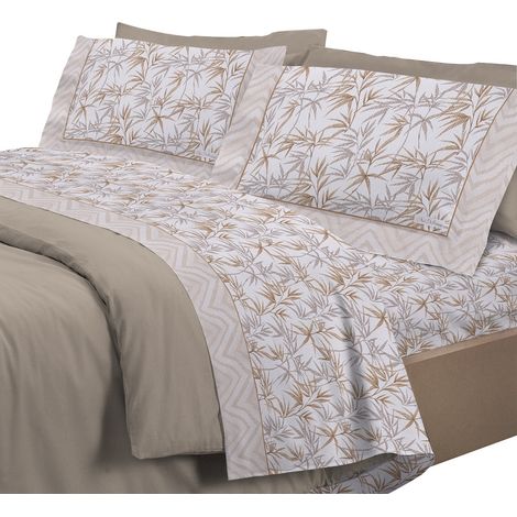 Completo letto set lenzuola 100% cotone di flanella linea jungla Una piazza e mezza - Beige