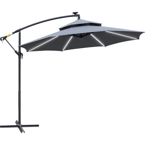 3m LED Light Overhanging Parasol - Grey