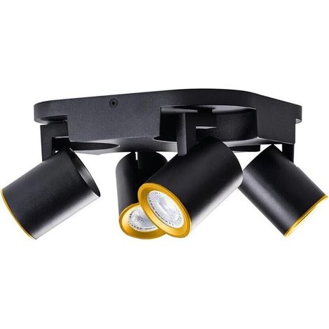 Plafoniera Da Soffitto Lampada Tonda 4 Porta Faretto Orientabile Gu10 Nero (1/4)