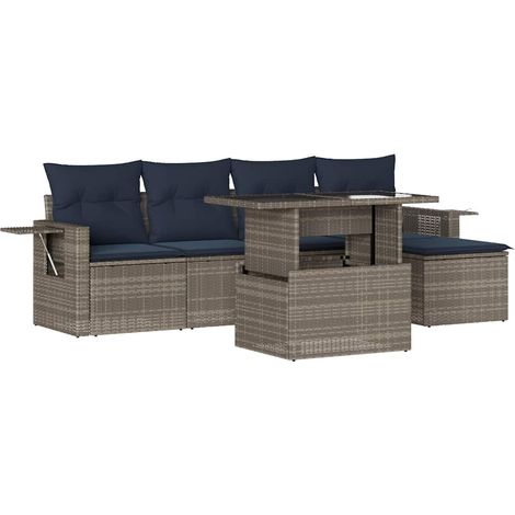 Maison Exclusive - 6-teiliges Gartensofa-Set mit Kissen, grau, Po