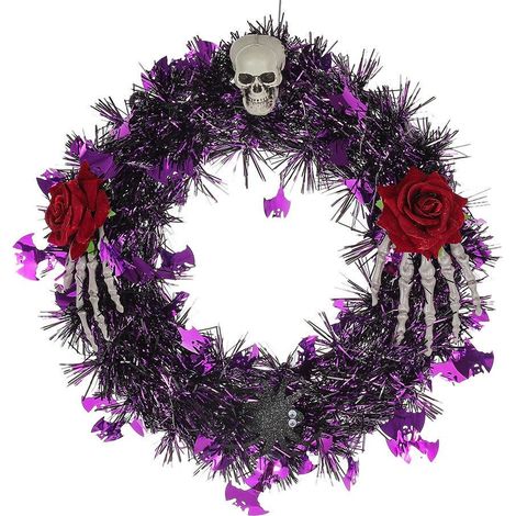 Couronne de porte gothique Halloween 35 x 35 cm – Motif crâne et roses – Décoration murale pour maison et fête d’Halloween (1/5)