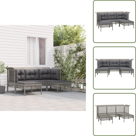 Salon de jardin 5 pcs avec coussins Gris Résine tressée - Salon De Jardin - Mobilier De Jardin - Set De Salon De Jardin - Meubles De Jardin - Chaise Lounge