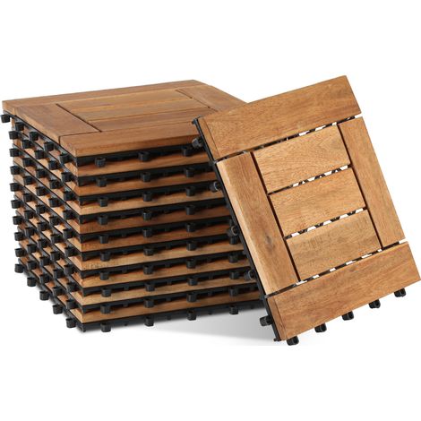 Wolketon 44pcs 30x30cm Terrassenfliesen Holz,Bodenfliesen Akazienholz,Holzfliesen Bodenbelag,Klickfliesen Braun