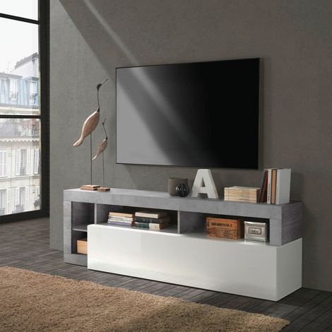 Mobile porta TV anta bianco lucido grigio cemento 184cm Dorian BC (1/4)