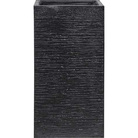 Beliani – Pot à fleurs carré noir en fibre d'argile et verre – Résistant aux UV – 40 x 40 x 77 cm – Trou de drainage pour extérieur - UV 40 X
