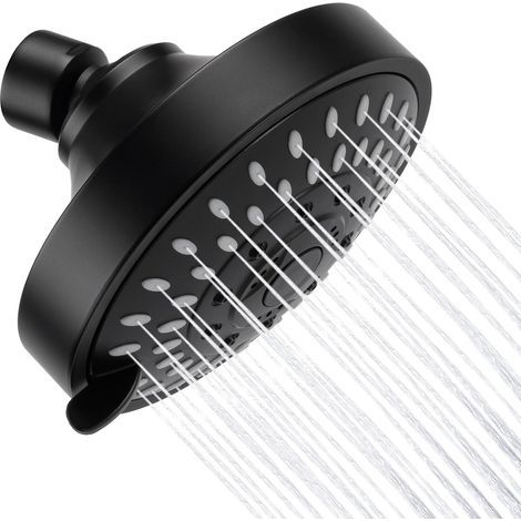 Shower head, high-pressure shower head with 5 modes, 4.1 inches, fixed shower head for bathroom, matte black (1/5)