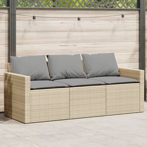 Garden Sofa with Cushions 3-Seater Beige Poly Rattan vidaXL (1/5)