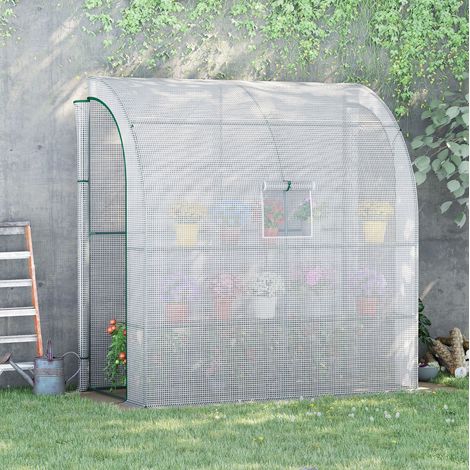 Invernadero adosado 200x100x215 cm de acero y PE blanco con puertas enrollables - MEUBLIV (1/5)