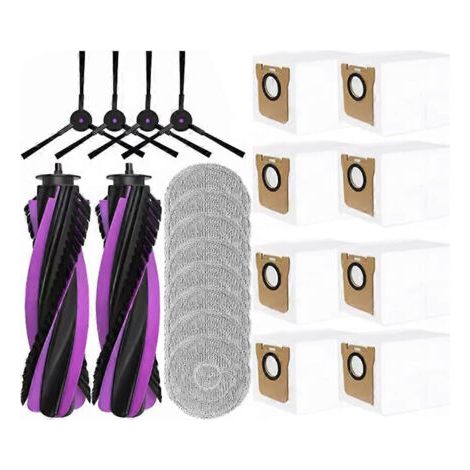 Lot de 22 pièces pour aspirateur robot JONR P20 PRO : brosse principale, brosse latérale, lingette de nettoyage et sac à poussière.