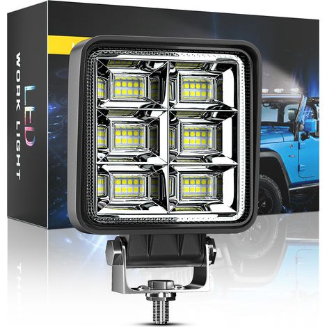 Phare de Travail LED Carré 4 Pouces 48 LED 144W 3000LM 6500K Faisceau Large IP65 DC 9-60V pour 4x4 Camion Chariot Élévateur Engin de Chantier Moto Bateau(4pcs） (1/5)