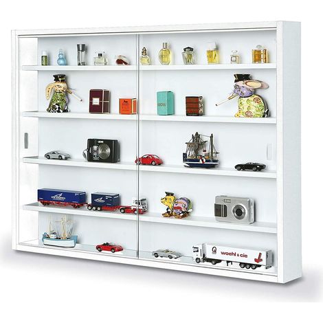 Dmora Vetrina con ripiani interni, colore bianco, Misure 60 x 10 x 80 cm, con imballo rinforzato