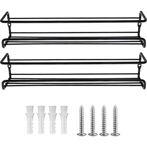 Rangement pour épices de cuisine, étagère à épices en métal sans perçage, support mural pour épices, accessoire pour placard de cuisine, 29 x 6 x 6 cm (noir, 2 pièces) (1/4)