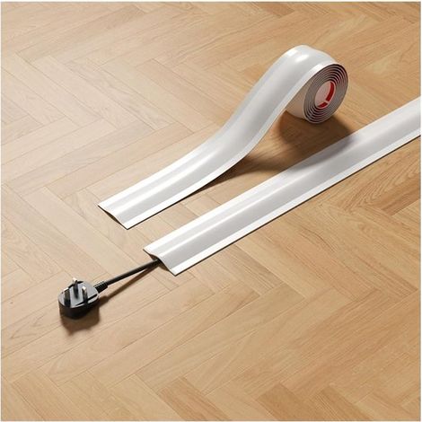 Set di 2 canaline per cavi da pavimento o da parete. Canalina flessibile in PVC per pavimenti in moquette [Dimensioni 3,8 cm], 1 x Bianca (1/5)