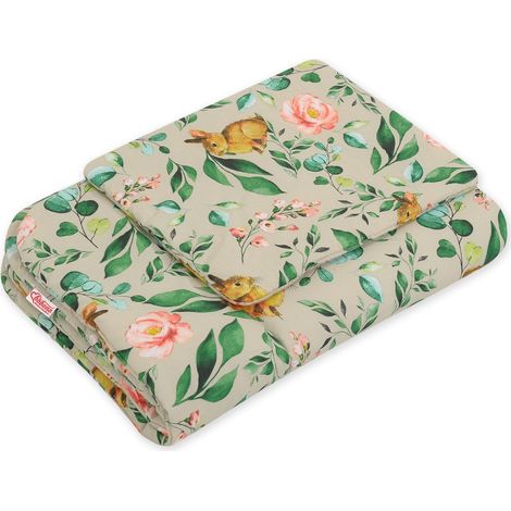 Juego de cama para bebé con relleno, 2 piezas, 75x100cm RECIÉN NACIDO - Conejo con flores (1/3)