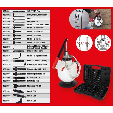KS TOOLS sistema universale di riempimento olio cambio con adattatore da 23 pezzi - 150.9105 (1/5)