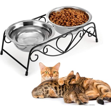 Einteiliger Katzennapf, Doppelnapf mit rutschfestem Boden, praktisches Wohnaccessoire für Futter und Wasser, stabil und praktisch (1/5)
