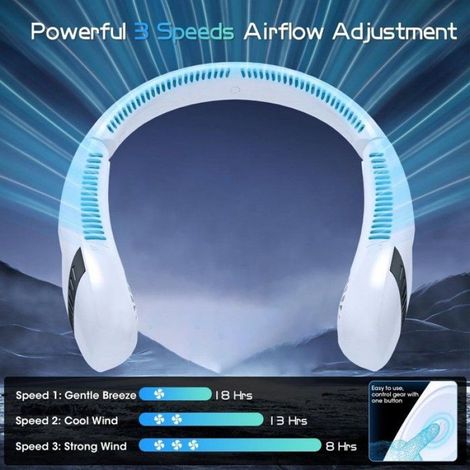 Tragbarer, faltbarer Nackenventilator ohne Rotorblätter – Intelligentes digitales LED-Display – 3 einstellbare Geschwindigkeitsstufen – Batteriebetrieben (1/5)
