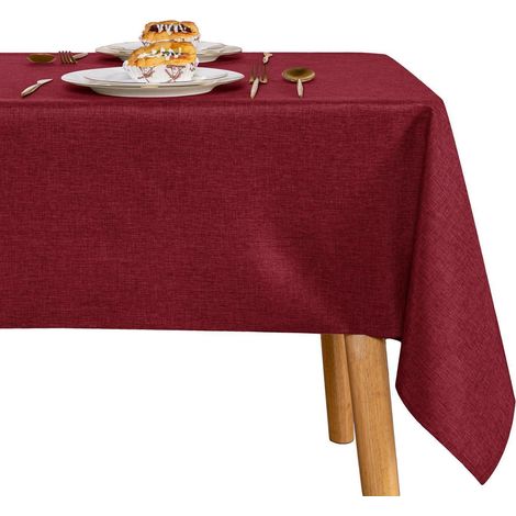 Nappe lavable aspect lin 160x135 cm Rouge, hydrofuge, facile d'entretien