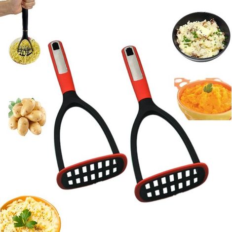 Lot de 2 - Presse-purée en nylon facile à prendre en main - Presse-purée avec poignée en TPE - Presse-ail - Presse-purée/mixeur/broyeur pour ustensiles de cuisine antiadhésifs - Accessoires de cuisine (1/5)
