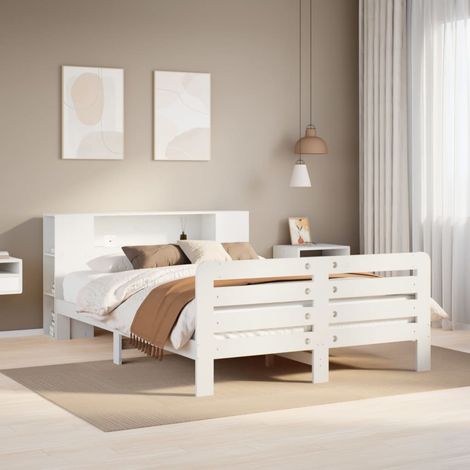Massivholzbett ohne Matratze Weiß 140x190 cm Kiefernholz