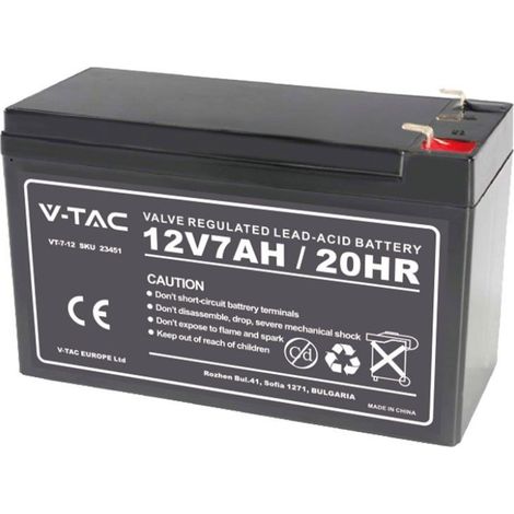 V-Tac – Batterie plomb 7Ah 12V pour systèmes d'alimentation de secours – Alarme, vidéosurveillance – Terminal Ti – 23451 (1/2)