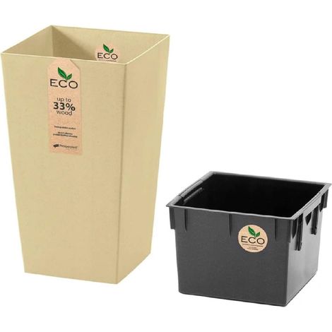 Vaso alto quadrato da interno in eco-wood con cestino interno estraibile Ecodeco Durs - 32.5x32.5xH61 cm Beige