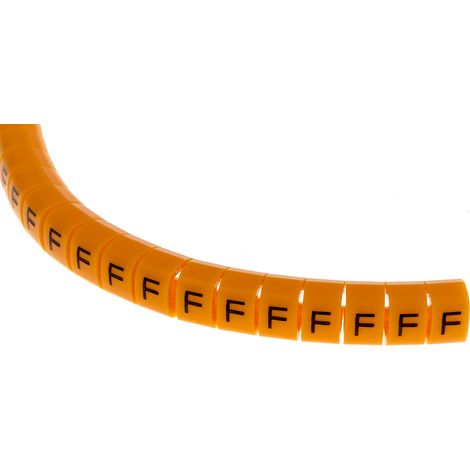 Repère câble à pression , Ø câble 4  5mm, texte : F, Noir sur Orange ( Prix pour Bobine de 100 )