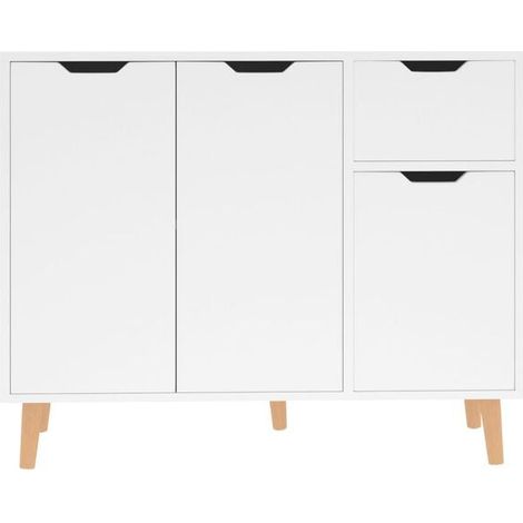 Buffet de Cuisine Blanc Brillant 90x30x72 cm, Meuble Rangement avec Portes et Étagères, En Bois d'Ingénierie, Design Moderne pour Salle à Manger ou Salon (1/5)