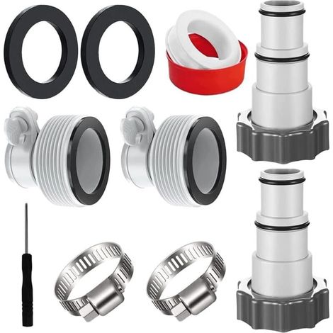 Lot de 4 adaptateurs de tuyau de piscine, kit de remplacement pour piscine Intex avec joint en caoutchouc, adaptateur A/B pour 1,2/1,5/1,8 pouces, accessoires de piscine Intex pour pompes filetées (1/4)