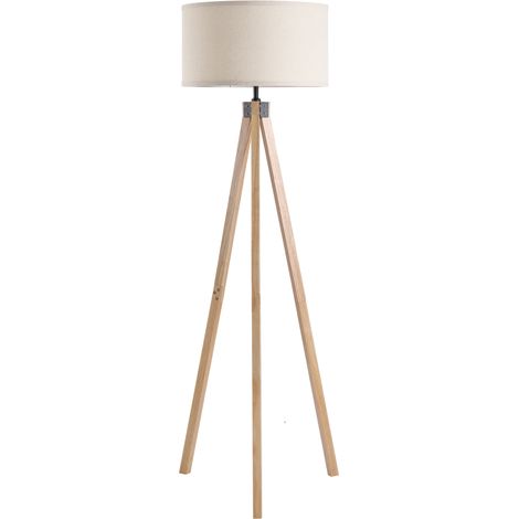 Lampadaire trépied design nordique 40W max. dim. 45x45x152 cm en pin massif lin beige (1/5)