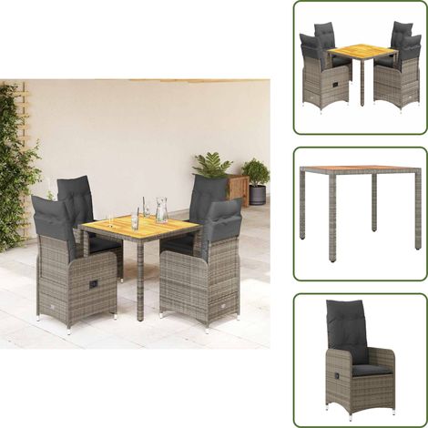 5-tlg. Garten-Bistro-Set mit Kissen Grau Poly Rattan - Bistro Set - Bistro Sets - Bistroset - Garten Bistro Set (1/5)