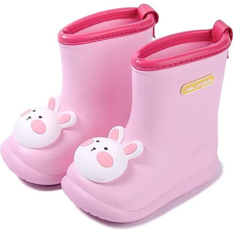 MINKUROW Botas De Lluvia Para Niños Botas De Lluvia Para Niños Botas De Goma Para Niñas Botas Antideslizantes Para Niños Unisex-Rosa Conejo, Longitud Del Zapato 17 Cm (1/5)