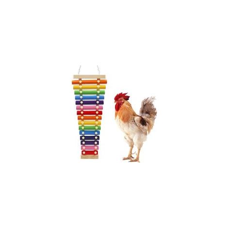 Xilofono colorato a forma di pollo, divertente xilofono da appendere con 15 tasti in metallo, accessori per gabbia per polli, pulcini, uccelli, pappagalli, parrocchetti, ondulati e inseparabili - Crez