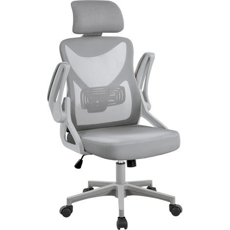Yaheetech Chaise de Bureau en Maille avec à Haut Dossier avec Accoudoirs Relevables Appui-tête Support Lombaire Assise Réglable en Hauteur Charge Max 150 kg Gris