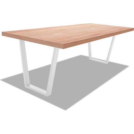 Esstisch aus Holz und Metall mit wei�en trapezf�rmigen F��en - 220x100 cm
