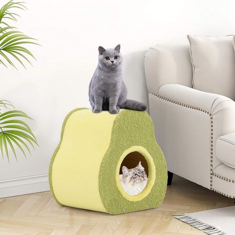 Confort et griffoir, niche pour chat en forme d'avocat avec panneau en jute et entrée ronde, pour chats (1/5)