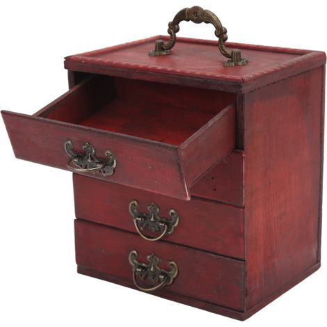 Coffret à bijoux en bois rétro 4 tiroirs, grande capacité, organiseur vintage pour maison, salon de café, vitrine de magasin (1/5)