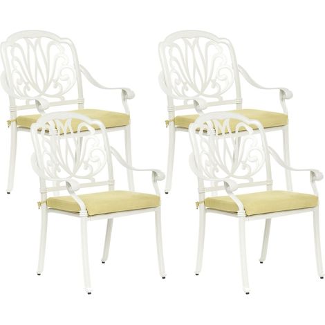 Lot de 4 Chaises de Jardin en Aluminium Blanc Cassé Coussins Jaunes Ancona (1/5)