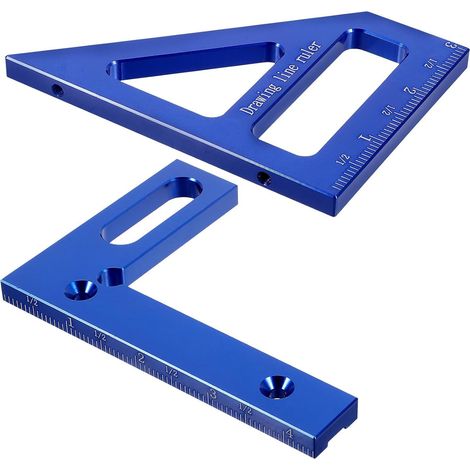 Multifonction Règle de Mesure Multi-angles Équerre 45° et 90° en Alliage D'aluminium, Système Britannique, Bleue, Portable, pour Menuiserie et Machines (1/5)