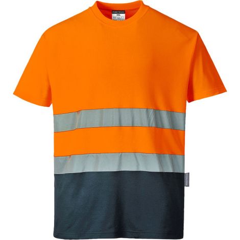 Camiseta bicolor a contraste Cotton Comfort de tejido de punto de 2 bandas S173 4XL Naranja flúor / Azul marino