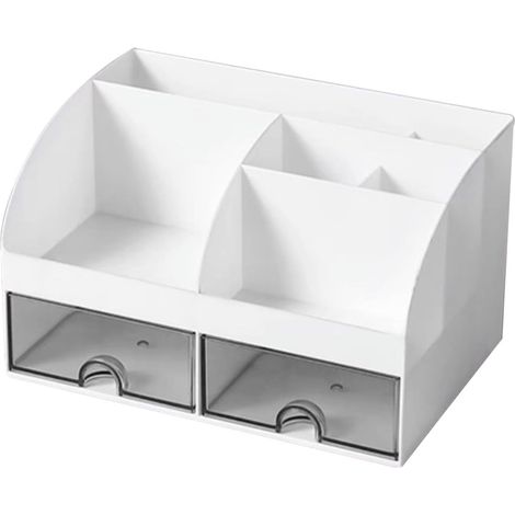 Organisateur de Table Transparent à Tiroirs, Boîte de Rangement Multifonctionnelle en Plastique Blanc Neige, Conteneur Léger pour Fournitures de Bureau et Accessoires Domestiques, (1/5)