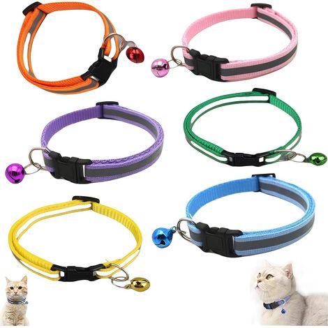 Collier réfléchissant pour Chat,6 pièces Collier Chats Chatons Réfléchissant Ajustables 19-32 cm,Collier réfléchissant avec clochettes,pour Chat,Chaton,Chiot,Petit Chien (1/5)