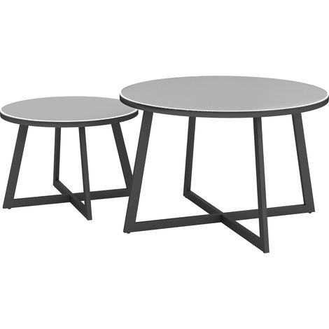 Outsunny Set 2 Tavolini da Giardino con Piano in Vetro Temperato Grigio (1/5)