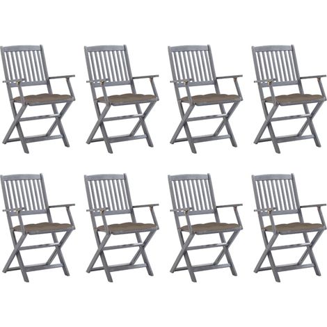 Lot de 8 Chaises de jardin pliables - Chaise d'extérieur pour terrasse/jardin avec coussins Bois d'acacia BV998807 - BonneVie (1/5)