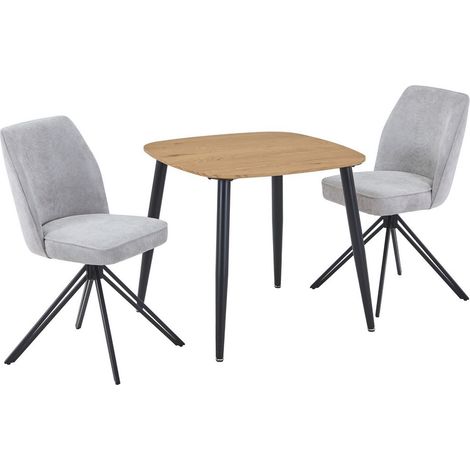 Aspen Light Oak Square Table & 2 Light Grey Swivel Dining Chairs - MDF/Metal/Fabric - L69 x W46 x H92 cm