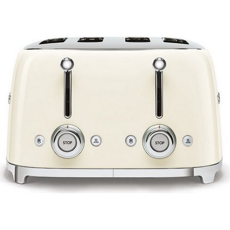 Smeg – Grille-pain 4 fentes 950W crème – 6 niveaux de brunissement – 3 fonctions : réchauffage, décongélation, bagel – Acier inox – Ejection automatique