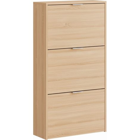 Scarpiera A Ribalta Salvaspazio 3 Ante E 6 Ripiani Mobile Portascarpe Antigraffio Fino A 20 Paia Di Scarpe Design Moderno Minimal Ingresso Corridoio Retro Porta 113 x 60 x 22 Cm Rovere