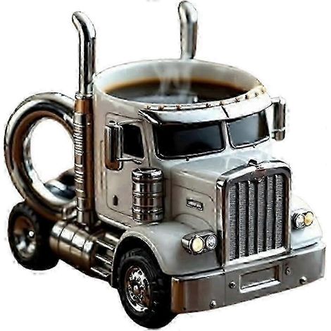 Mug à café en céramique fait main en forme de semi-remorque, 325 ml, cadeau original pour les amateurs de café et de camions. (1/5)