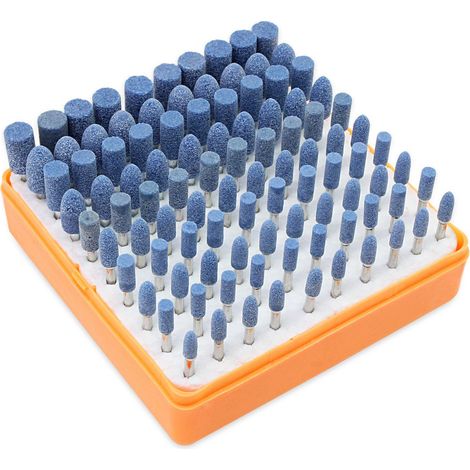 Set mit 100 Schleifaufsätzen inklusive Dorn, multifunktionales Schleifzubehör für Rotationswerkzeuge, montierter Schleifstein zum Schleifen und Polieren (1/5)